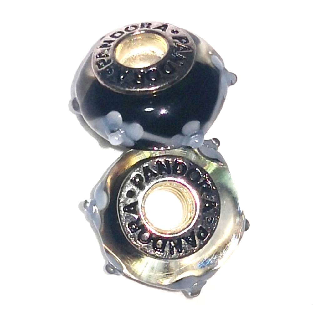 PAIR of authentic Pandora charm muranos " Raised flowers " RETIRED - FIRM PRICE